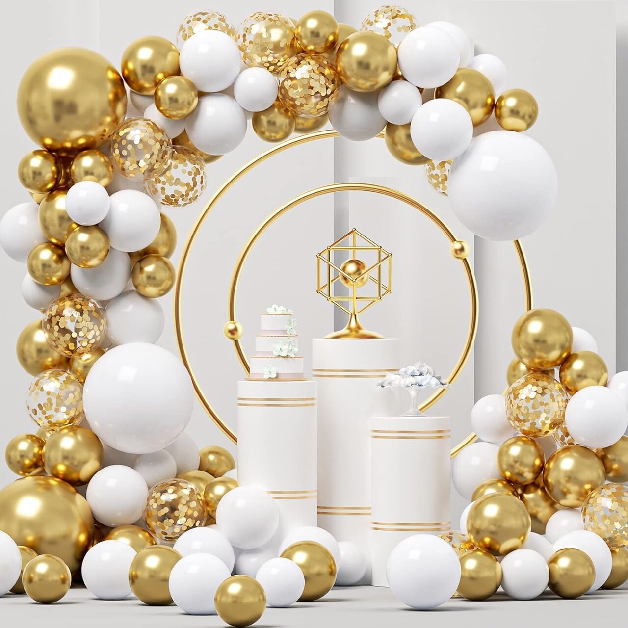 White & Gold Balloon Garland Kit 124pcs Durable Latex Balloons